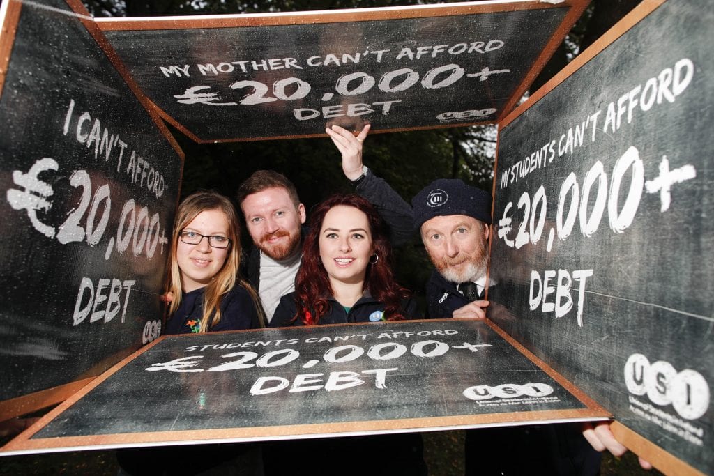 *** NO REPRODUCTION FEE *** DUBLIN : 26/9/2016 : Pictured at the USI announcement of their national demo expected to draw 5,000 students across Ireland were president of USI Annie Hoey (centre) with Joanna Siewierska from Irish Second Level Students Union, Ian Power from the National Youth Council and Aidan Kenny from Teachers' Union of Ireland. At the demonstration, USI will call on the Irish government and the Joint Oireachtas Committee on Education and Skills to make a historic long-term decision and invest in the publicly-funded third level education model as outlined in the Cassells report. USI said that an income-contingent loan scheme is not a viable solution to third level funding as a burden of €20,000+ debt upon graduation will deter people from applying to college. The union emphasised that the financial strain of college spans across all communities and groups including parents, children, staff and teachers - not just students.The demonstration is supported by members of the Coalition for Publicly Funded Higher Education including SIPTU, IMPACT, TUI, IFUT and National Youth Council of Ireland who will be joining the march starting at the Garden of Remembrance at 1pm on the 19th October. Picture Conor McCabe Photography. MEDIA CONTACT : dan.waugh@usi.ie