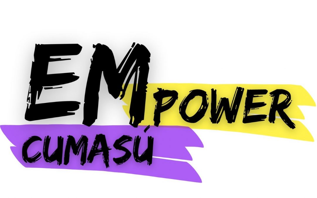 Logo for the USI EMPOWER Campaign. Scribbled text on a yellow and purple field.